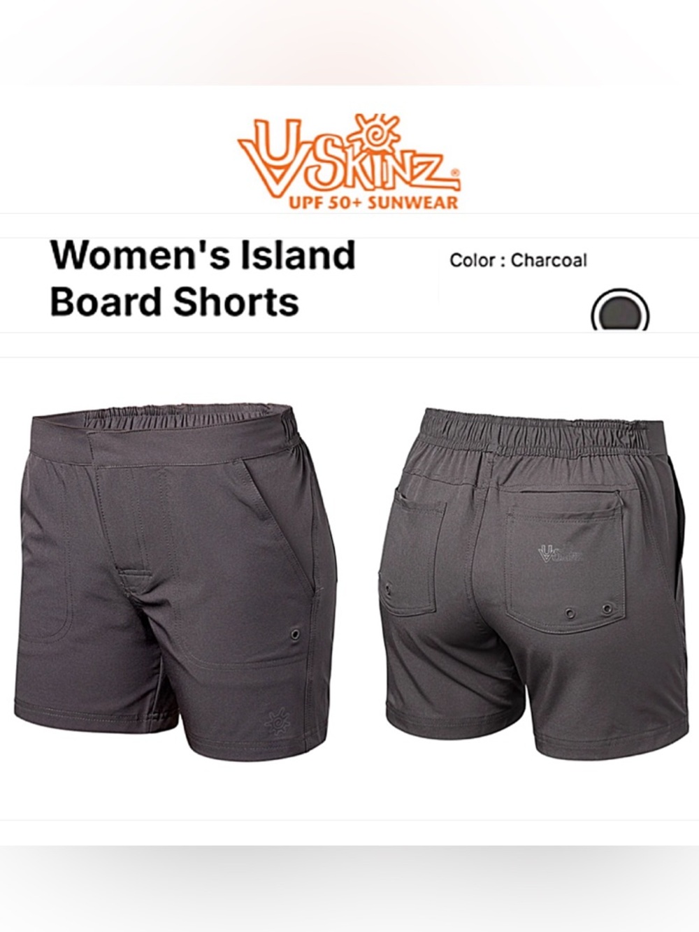 Women’s Swim Shorts / Sunwear /Board Shorts UV SKINZ UPF 50+ 5” Dark Gray Small